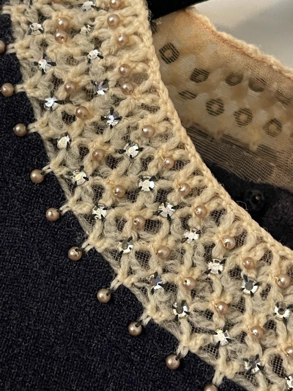 1950s Dress Maurice Rentner Original Navy Blue Wool Beaded Collar